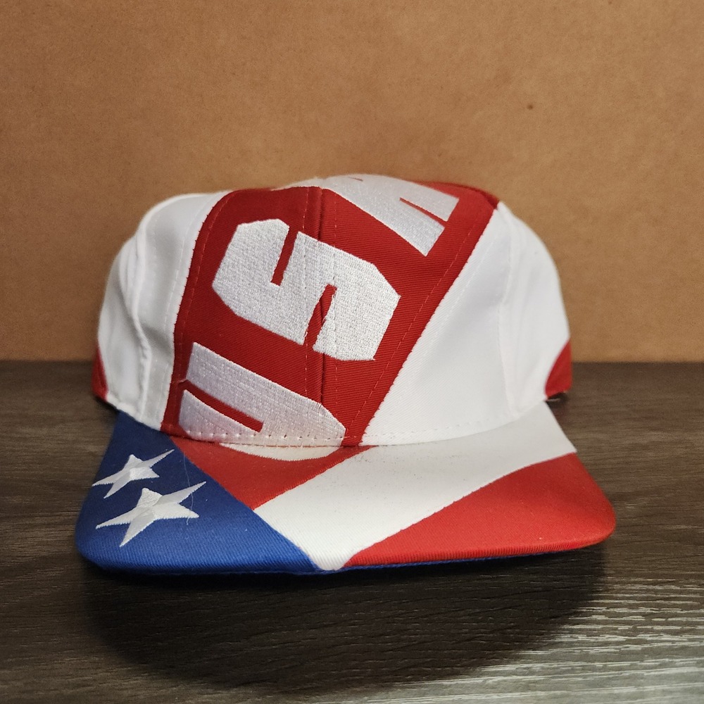 Vintage Kati Sportcap USA Snapback Hat Red White Blue Lakeland Auto Auction Cap